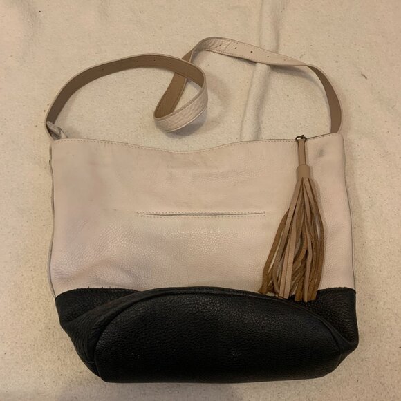 Elliot Lucca Black White Leather Purse Shoulder Strap Tassle - Picture 4 of 9